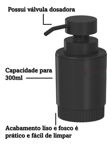 Porta Sabonete Líquido Preto Dórica Com Válvula 300ml Dispen