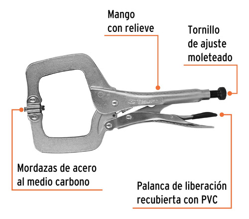 Pinzas Presion Tipo C 11´ Mordaza Autoajustable Acero 17427
