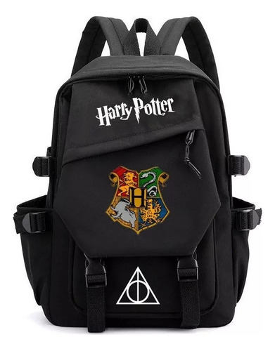 Mochila de hombro estampada para estudiantes de Harry Potter, color negro 4