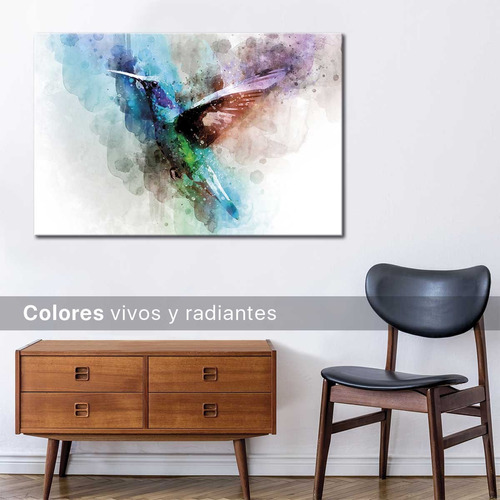 Cuadro Colibri Acuarela Abstracto Canvas Elegante A3 90x60