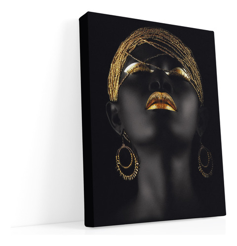 Cuadro Canvas Decorativo Mujer Africana Turbante Dorado Hd