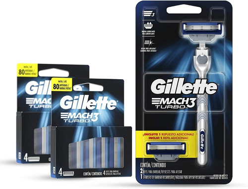 Gillette Mach3 Turbo Máquina Para Afeitar Recargable + 10rep