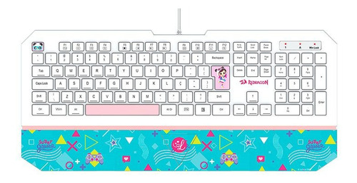 Teclado Gamer Redragon Luluca Oficial Branco Rosa Azul L502