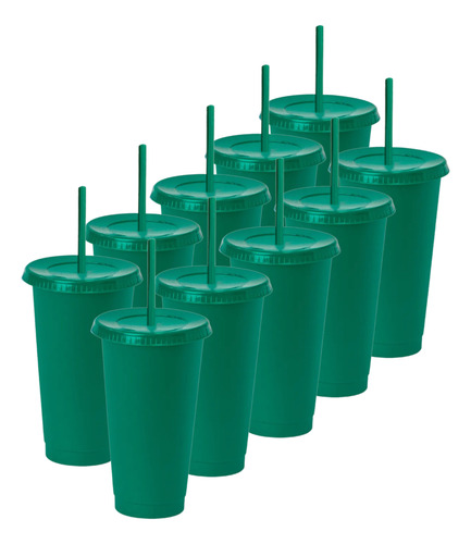15 Vasos Uupz Sun 709 Ml Con Tapa, Plástico Rigido Verde Bandera