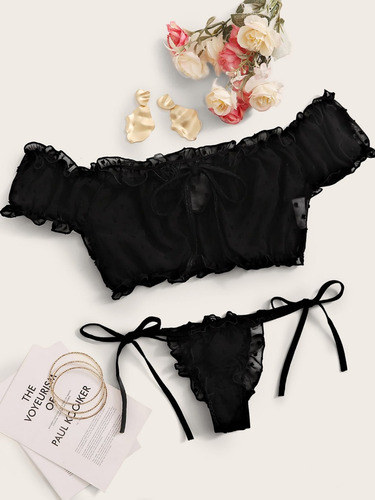 Lenceria Sexy Conjunto Sujetador Y Panty De Encaje Negro