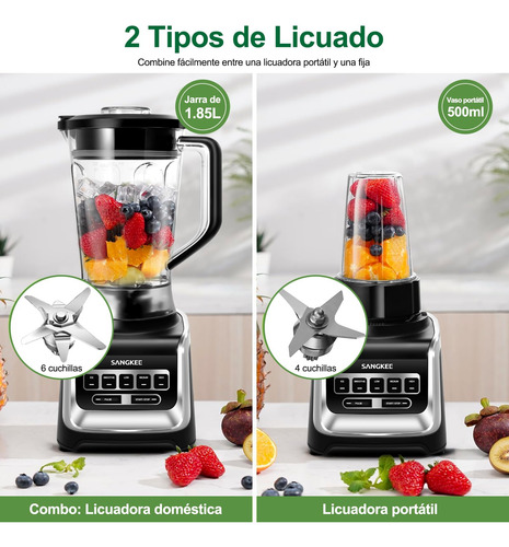 Licuadora Profesional Procesador De Alimentos 1.85l 6 Cuchil