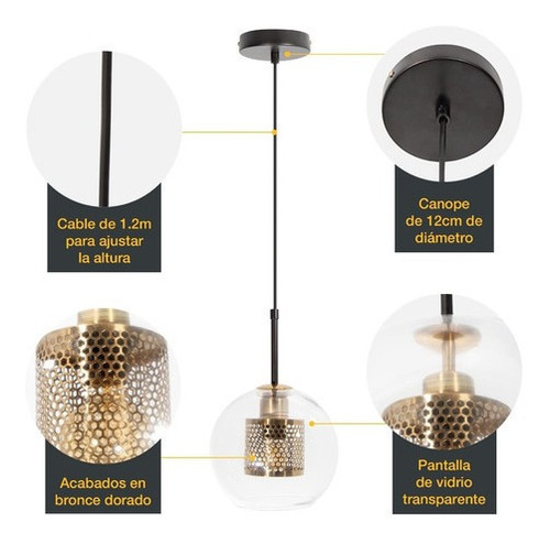 Lámpara Colgante Opulent Negro Bronce E27 60w 1 Luz