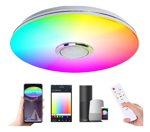 Lámpara De Techo 40w Led Rgb Wifi Inteligente C/bocina 33 Cm Color Blanco