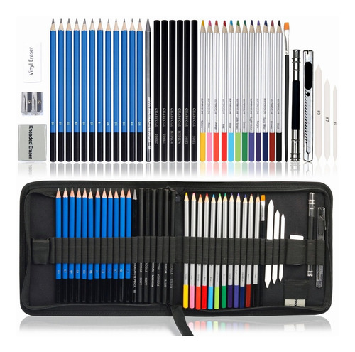 Kit Dibujo 41 Piezas Profesional Estuche Lápices