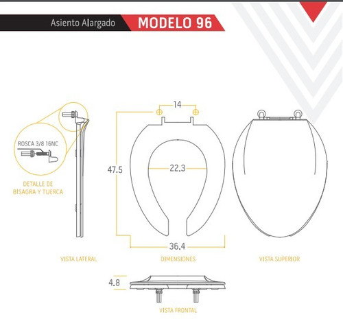 Asiento Para Wc Mod 96 Alargado Reforzado Vicar Marfil