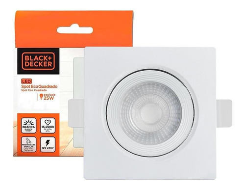 Spot Led Quadrado Branco Frio 6500k 3w Black+decker