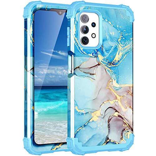 Funda Para Galaxy A32 5g Marmol Blue Gold Triple Capa