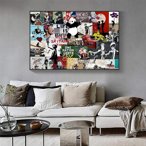 Cuadro Moderno Banksy-marco Y Vidrio-uhd 90x90cm