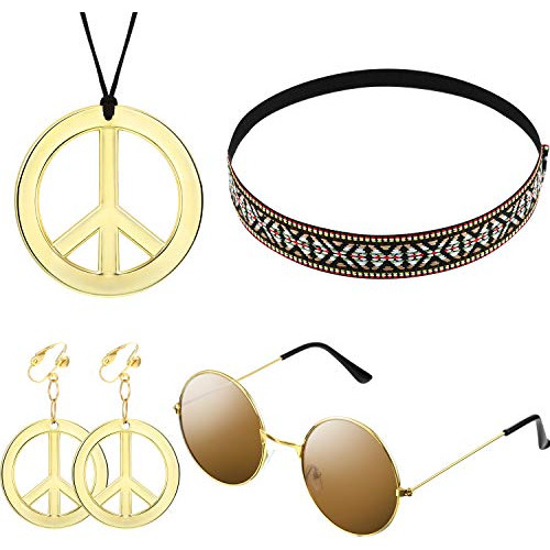 Juego De Disfraz Hippie Mujer, Incluye Gafas De Sol, Co...