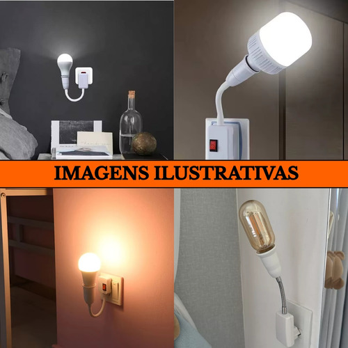 Soquete C/ Tomada Bocal E27 Bivolt 60cm Flexível Lâmpada Luz