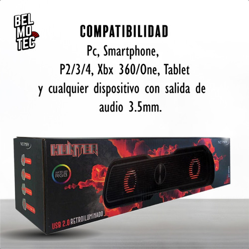 Barra De Sonido Rgb Netmak Hunter USB 2.0 Compatible Pc Consolas
