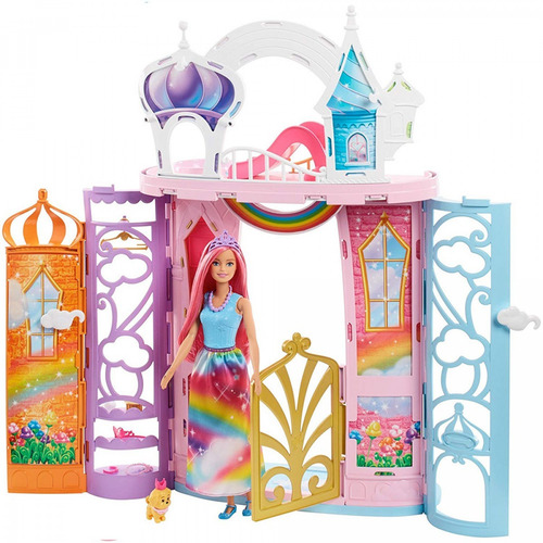 Set Castillo De Barbie Reino Arcoiris Casa Muñeca Arco Iris