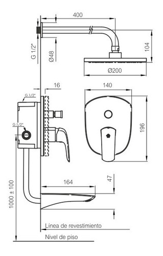 Imagen 2 de 3 de Griferia Bañera Ducha Monocomando Fv Epuyen 0106/l2 C