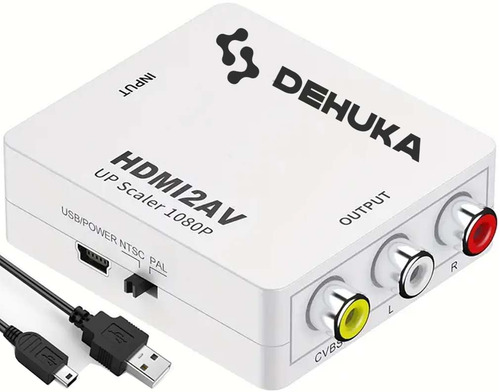 Adaptador Conversor Hdmi A Rca Dehuka Para Dispositivos Con Salida Rca 1080p Compatible con Consolas Pc Laptops Notebooks Tv Monitor Proyector