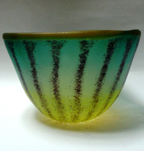 Bowl De Cristal Murano Opaco Mediano Verde Franjas (Usado)