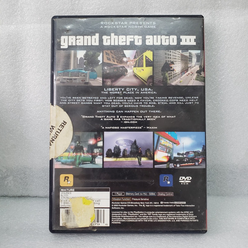 Grand Theft Auto 3 Jogo Ps2 Original Seminovo (Usado)