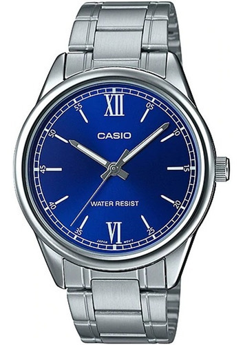 Reloj Casio Mtpv005 Hombre Acero Azul Blanco Full Color de la correa Plateado Color del bisel Plateado Color del fondo mtp-v005d-2b1