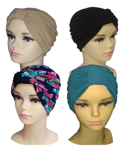 4 Gorros Turbantes Dama Algodón Seda. Oncólogico Quimio Color Combinación 1