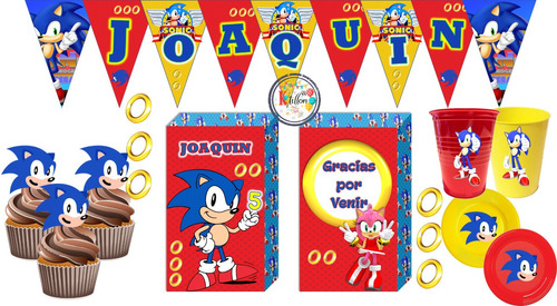 Pack Cotillón Decoración Cumpleaños Sonic-k