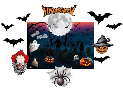 Kit Decorativo Halloween - Painel 64cm X 56cm + Destacáveis Cor Estampado