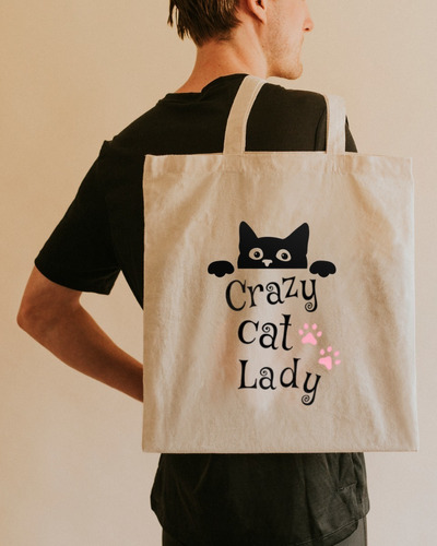 Bolsa Tela Lienzo Tote Bag Gato Cat Crazy Cat Lady 