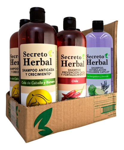  Caja 6pz Surtida Shampoo Secreto Herbal Romero Chile Sábila