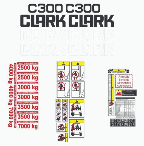 Kit Adesivos Gráfico Empilhadeira Clark C300 + Etiquetas