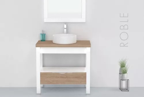 Imagen 2 de 7 de Vanitory Oak 60 Roble Y Blanco Satinado Para Bacha De Apoyo