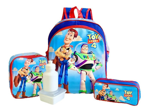 Kit Mochila Infantil Escolar Toy Story Costas Tam M F5 Azul