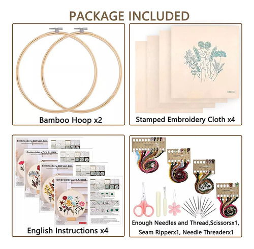Kit De Bordado De Flores For Principiantes Con Patrón Y