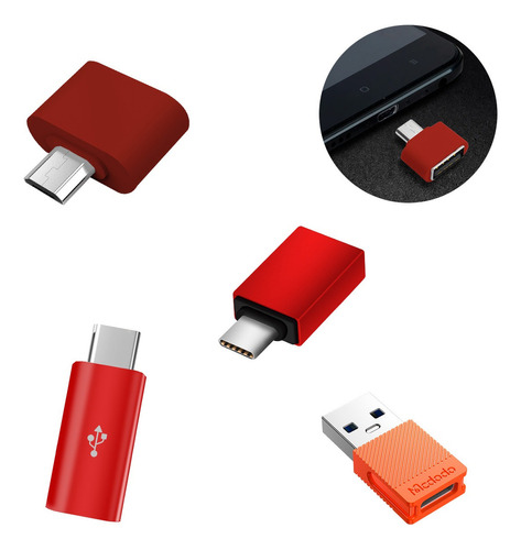 4 Piezas Adaptador Otg Convertidor Tipo C A Usb V8 A Tipo C Color Rojo - Naranja