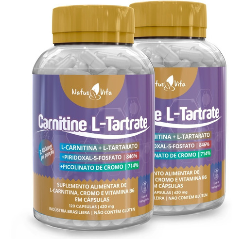 Kit 2un 240 Cáps 2.480mg L Carnitina Estabilizada +b6 +cromo Sabor Sem sabor