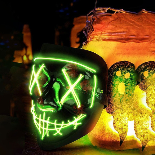 Máscara Luz Led La Purga Halloween Fantasma Fiesta De Vestir Color Verde