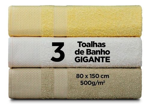 Kit C/3 Toalha De Banho - Gigante 80 X 1,50 - 500 G/m - Top 3 NEUTRA