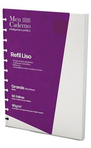 Refil Compatível Caderno Inteligente Grande 60 Folhas Lisas