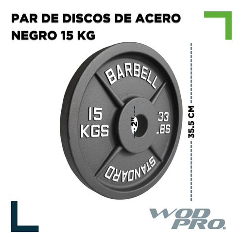 Par De Discos Olímpicos 15kg Acero Negro Barbell 2 Pulgadas