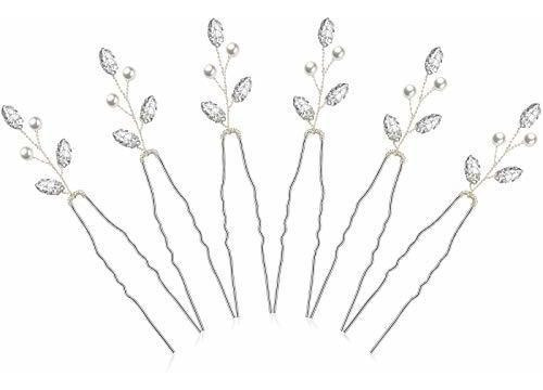Horquillas - 6 Pieces Bridal Hair Pins Pearl Crystal Hair Ac