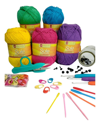 Kit Combo Para Tejido Agujas Crochet Hilo Algodon X 1 Kilo