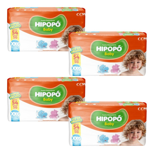 Kit 4 Pct Fraldas Infantil Hipopó Baby M84 G74 Xg64 Xxg54 