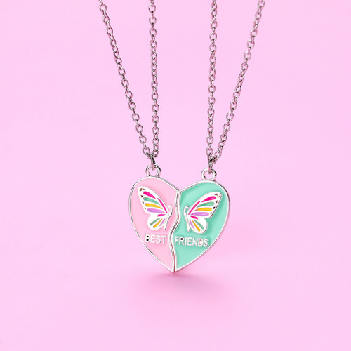 C 1 Par Collar Corazón Mariposa Niños Imanes Para Dos