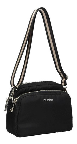 Cartera bandolera Bubba Bags Marie diseño liso de nailon  black velvet con correa de hombro  negra y beige y herrajes metálico