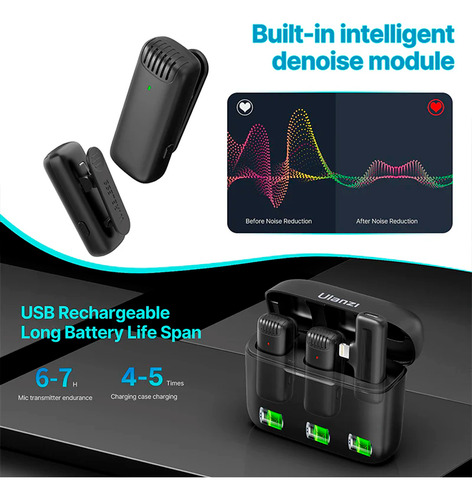 Microfone Sem Fio Ulanzi J-12 Lightning Lapela Ios Preto