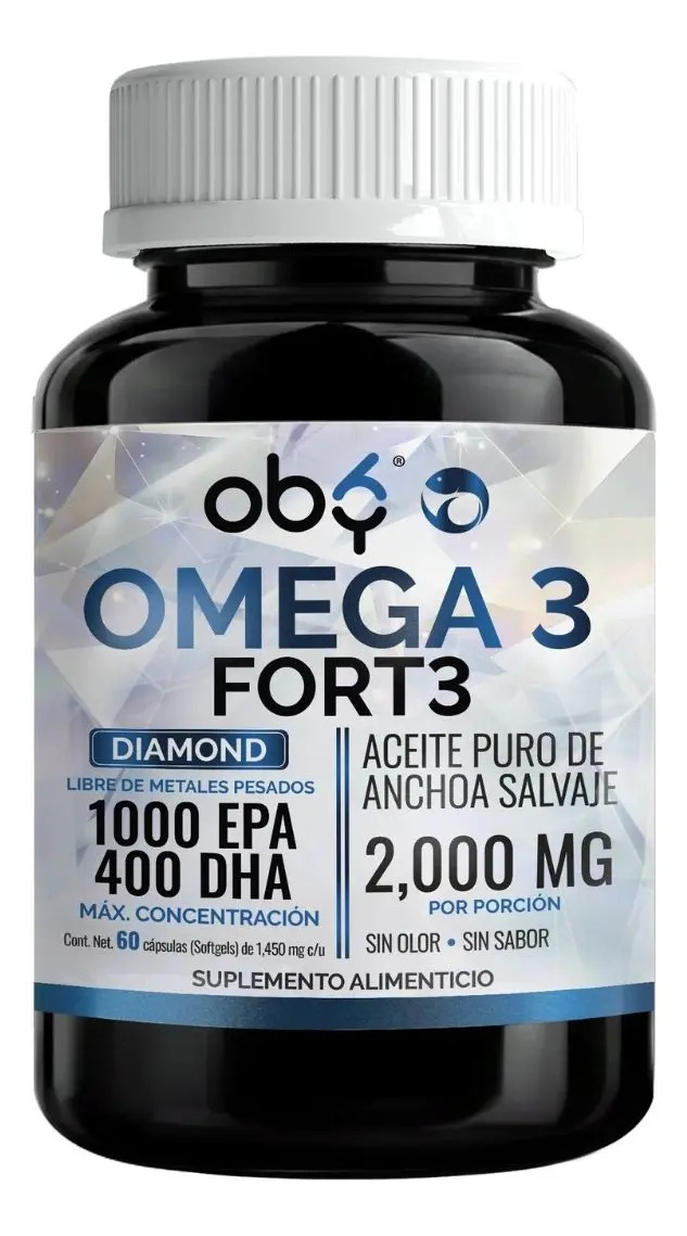 Omega 3 Diamond Forte 2000mg Aceite Anchoa | Máxima Pureza Diamante Platinum | Epa Dha - Tg | Oby Suplemento Omega Tres Fish Oil | Vitaminas Mujer Hombre | Sin Eructos, Sin Sabor Y Olor | 60 Capsulas