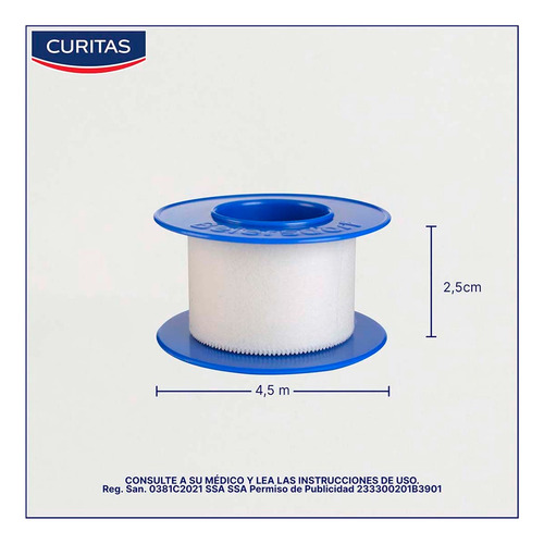 Curitas Cinta Microporosa Color Blanca De 2.5 Cm X 4.5 M