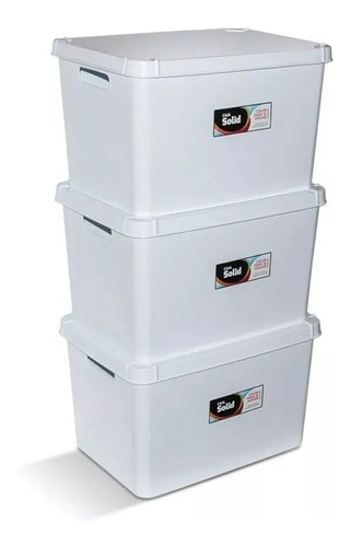 3 Cajas Organizadoras 20l C/ Tapa Solid Colombraro 39x29x24